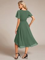 Flowy Chiffon Round Neckline A-Line Knee Length Wedding Guest Dress - Image 2