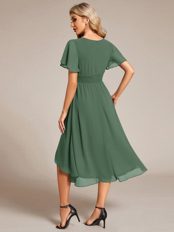 Flowy Chiffon Round Neckline A-Line Knee Length Wedding Guest Dress - Image 2