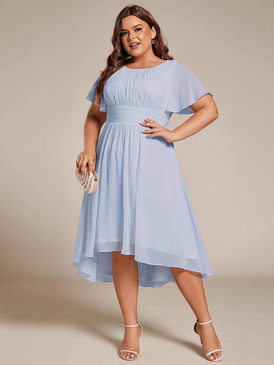 EG02053IB-PR Plus Size Pleated Round Neckline A-Line Midi Chiffon Wedding Guest Dress - Image 65