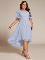 Flowy Chiffon Round Neckline A-Line Knee Length Wedding Guest Dress - Image 116