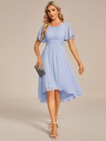 Flowy Chiffon Round Neckline A-Line Knee Length Wedding Guest Dress - Image 115