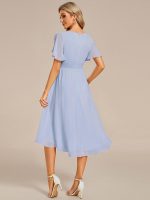 Flowy Chiffon Round Neckline A-Line Knee Length Wedding Guest Dress - Image 112
