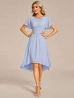 Flowy Chiffon Round Neckline A-Line Knee Length Wedding Guest Dress - Image 111