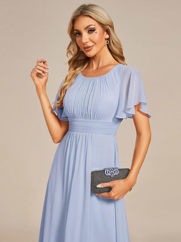 Flowy Chiffon Round Neckline A-Line Knee Length Wedding Guest Dress - Image 113