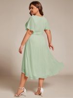 Flowy Chiffon Round Neckline A-Line Knee Length Wedding Guest Dress - Image 91
