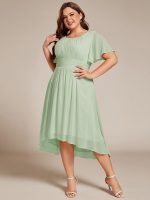 Plus Size Pleated Round Neckline A-Line Midi Chiffon Wedding Guest Dress - Image 51