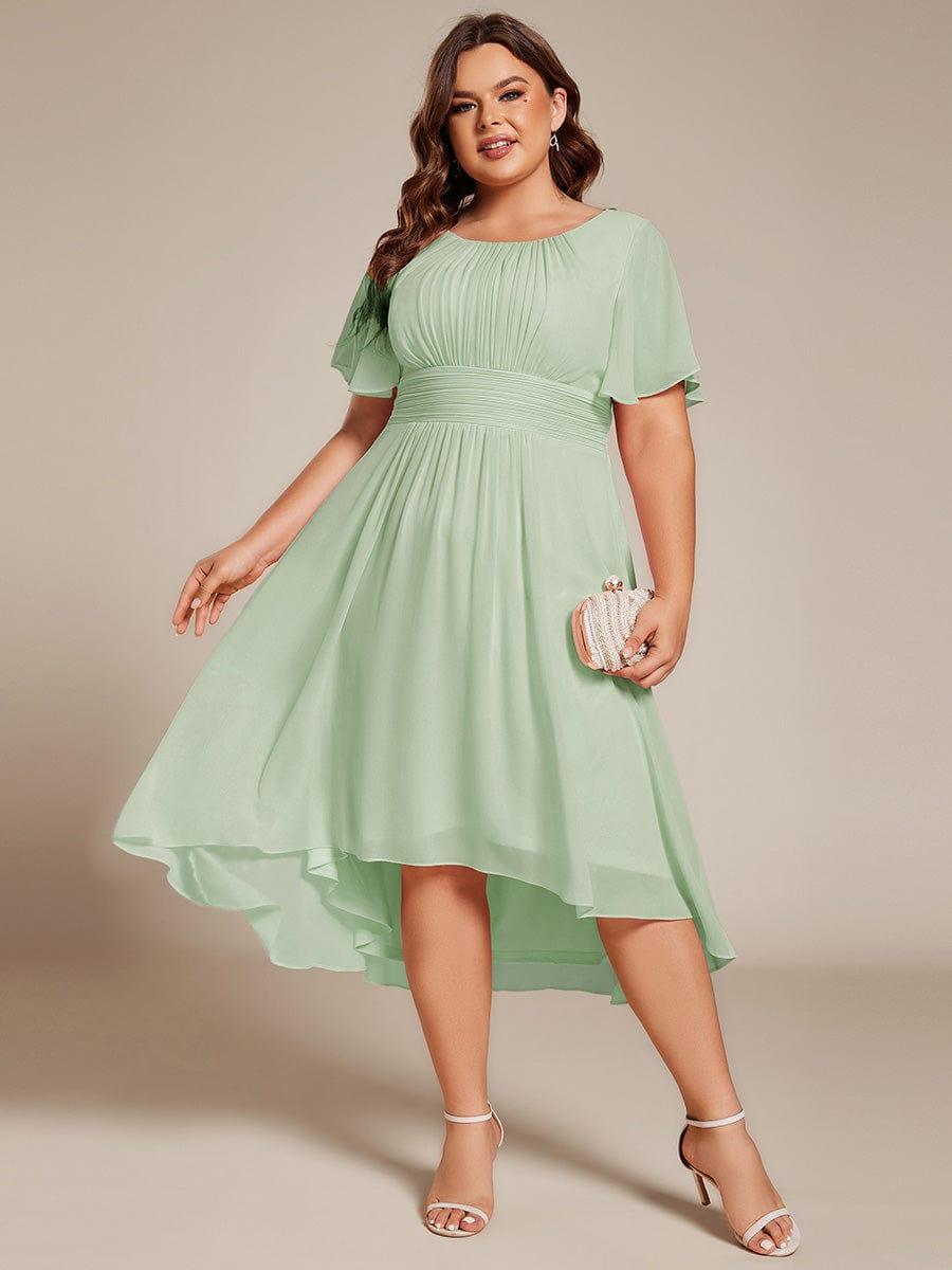 EG02053MG-PR4 Flowy Chiffon Round Neckline A-Line Knee Length Wedding Guest Dress - Image 90