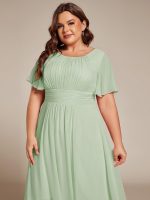Flowy Chiffon Round Neckline A-Line Knee Length Wedding Guest Dress - Image 92
