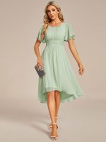 Flowy Chiffon Round Neckline A-Line Knee Length Wedding Guest Dress - Image 89