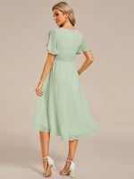Flowy Chiffon Round Neckline A-Line Knee Length Wedding Guest Dress - Image 86
