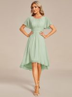 Flowy Chiffon Round Neckline A-Line Knee Length Wedding Guest Dress - Image 88