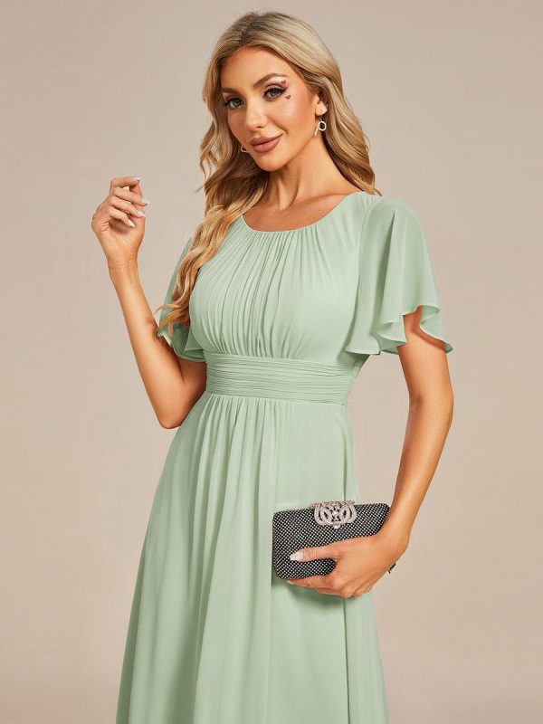 Flowy Chiffon Round Neckline A-Line Knee Length Wedding Guest Dress - Image 87