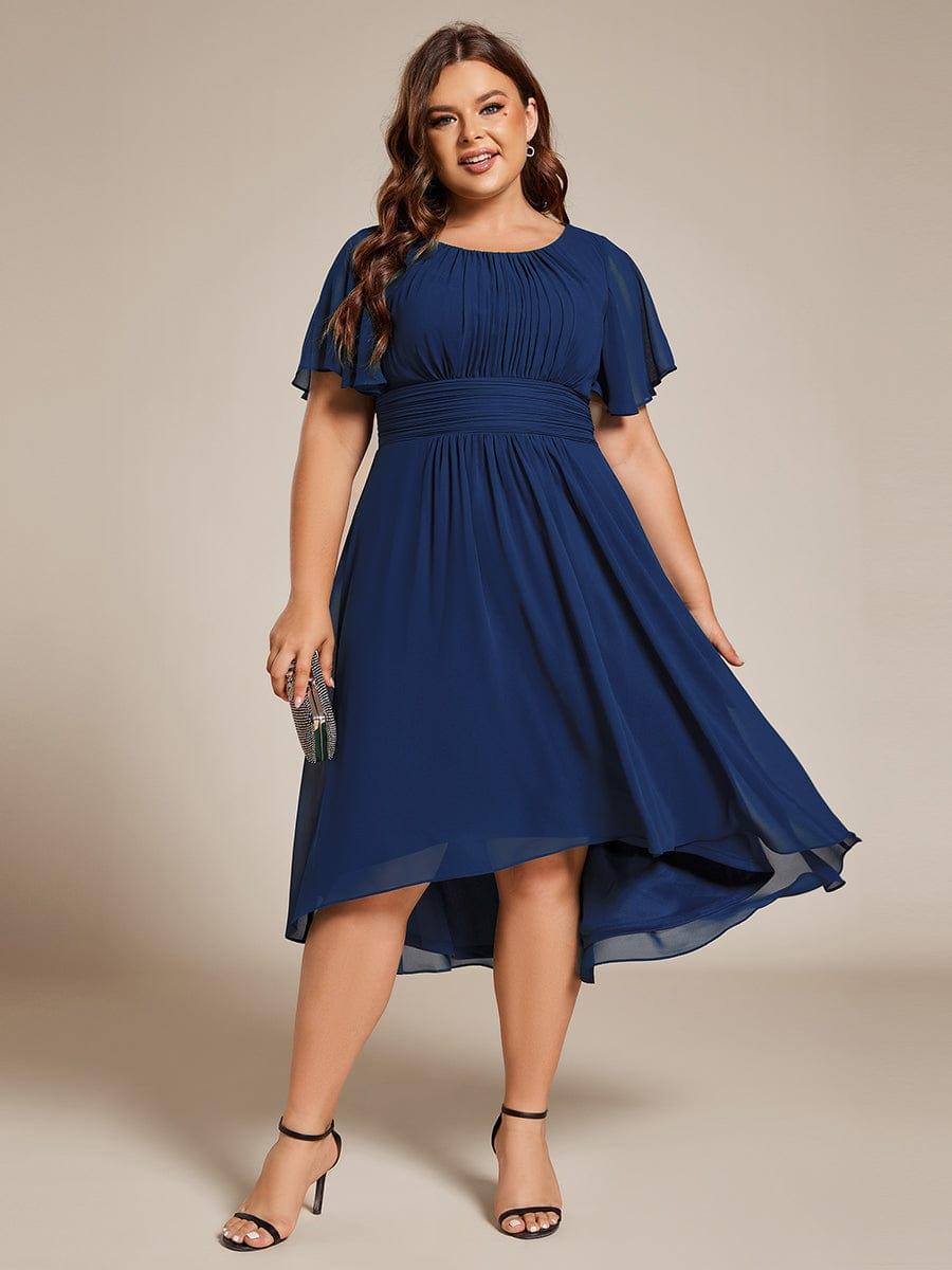 EG02053NB-PR4 Plus Size Pleated Round Neckline A-Line Midi Chiffon Wedding Guest Dress - Image 26