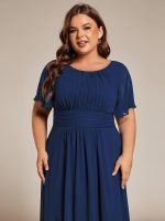 Flowy Chiffon Round Neckline A-Line Knee Length Wedding Guest Dress - Image 45
