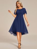 Flowy Chiffon Round Neckline A-Line Knee Length Wedding Guest Dress - Image 30
