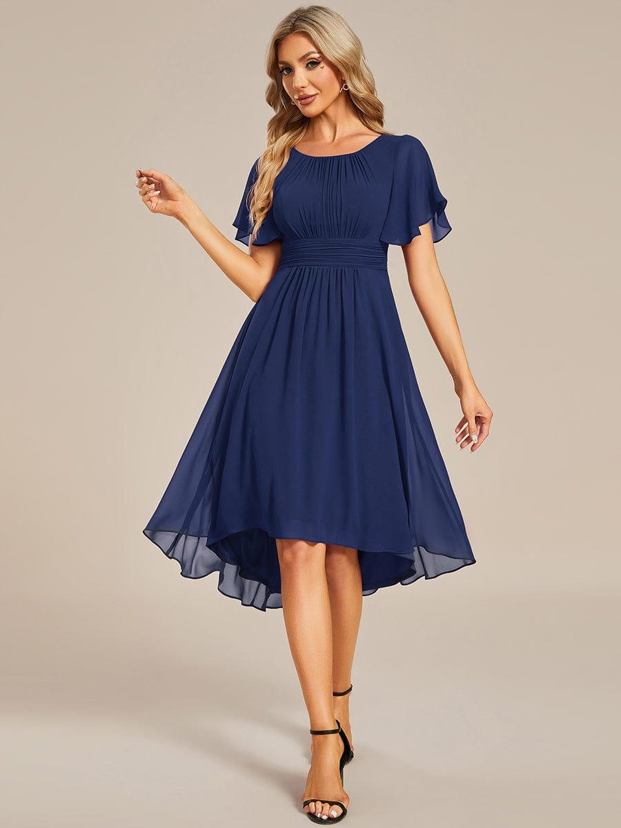 EG02053NB-R Flowy Chiffon Round Neckline A-Line Knee Length Wedding Guest Dress - Image 30