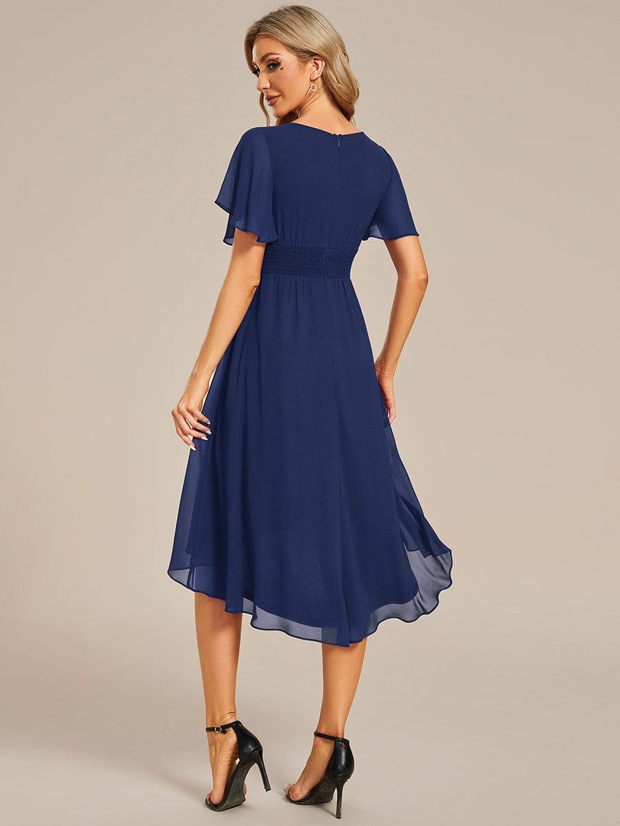 EG02053NB-R2 Flowy Chiffon Round Neckline A-Line Knee Length Wedding Guest Dress - Image 10
