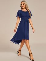 Flowy Chiffon Round Neckline A-Line Knee Length Wedding Guest Dress - Image 29