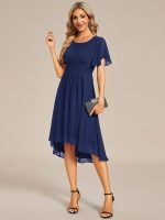 Flowy Chiffon Round Neckline A-Line Knee Length Wedding Guest Dress - Image 9