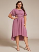 Plus Size Pleated Round Neckline A-Line Midi Chiffon Wedding Guest Dress - Image 6