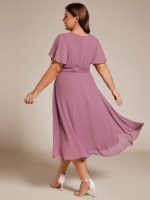 Flowy Chiffon Round Neckline A-Line Knee Length Wedding Guest Dress - Image 55
