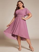 Plus Size Pleated Round Neckline A-Line Midi Chiffon Wedding Guest Dress - Image 9