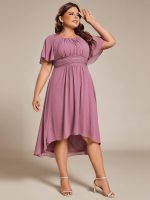 Plus Size Pleated Round Neckline A-Line Midi Chiffon Wedding Guest Dress - Image 10