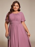 Flowy Chiffon Round Neckline A-Line Knee Length Wedding Guest Dress - Image 56