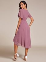 Flowy Chiffon Round Neckline A-Line Knee Length Wedding Guest Dress - Image 50