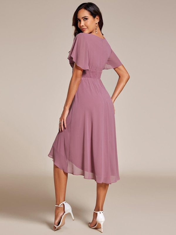 Flowy Chiffon Round Neckline A-Line Knee Length Wedding Guest Dress - Image 50