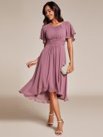 Flowy Chiffon Round Neckline A-Line Knee Length Wedding Guest Dress - Image 52