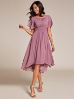 Flowy Chiffon Round Neckline A-Line Knee Length Wedding Guest Dress - Image 53