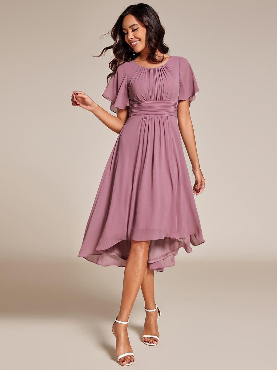 EG02053OD-R_d55b699c-e358-49f3-993b-20d4f6fba3b5 Flowy Chiffon Round Neckline A-Line Knee Length Wedding Guest Dress - Image 53