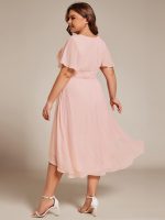 Flowy Chiffon Round Neckline A-Line Knee Length Wedding Guest Dress - Image 47