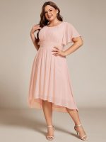 Plus Size Pleated Round Neckline A-Line Midi Chiffon Wedding Guest Dress - Image 14