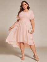 Plus Size Pleated Round Neckline A-Line Midi Chiffon Wedding Guest Dress - Image 11