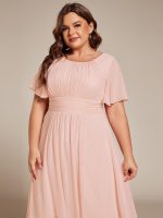 Flowy Chiffon Round Neckline A-Line Knee Length Wedding Guest Dress - Image 48