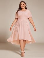 Flowy Chiffon Round Neckline A-Line Knee Length Wedding Guest Dress - Image 46