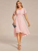 Flowy Chiffon Round Neckline A-Line Knee Length Wedding Guest Dress - Image 21