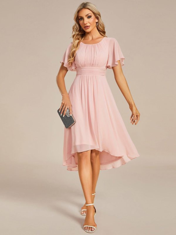 Flowy Chiffon Round Neckline A-Line Knee Length Wedding Guest Dress - Image 21