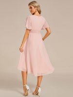 Flowy Chiffon Round Neckline A-Line Knee Length Wedding Guest Dress - Image 19