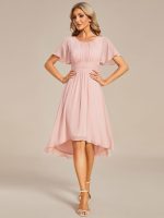 Flowy Chiffon Round Neckline A-Line Knee Length Wedding Guest Dress - Image 18