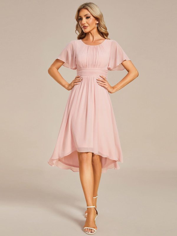 Flowy Chiffon Round Neckline A-Line Knee Length Wedding Guest Dress - Image 18