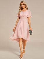 Flowy Chiffon Round Neckline A-Line Knee Length Wedding Guest Dress - Image 22