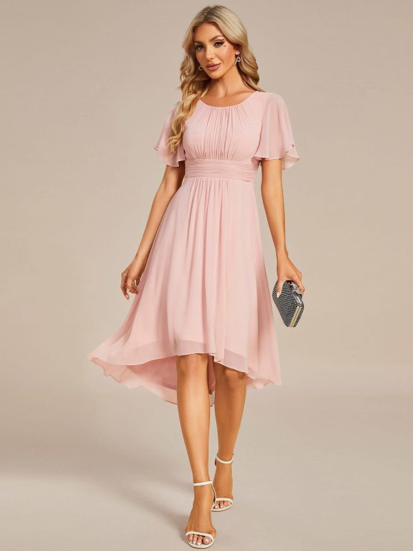 Flowy Chiffon Round Neckline A-Line Knee Length Wedding Guest Dress - Image 22