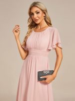 Flowy Chiffon Round Neckline A-Line Knee Length Wedding Guest Dress - Image 20