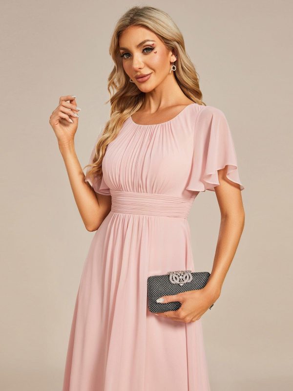 Flowy Chiffon Round Neckline A-Line Knee Length Wedding Guest Dress - Image 20