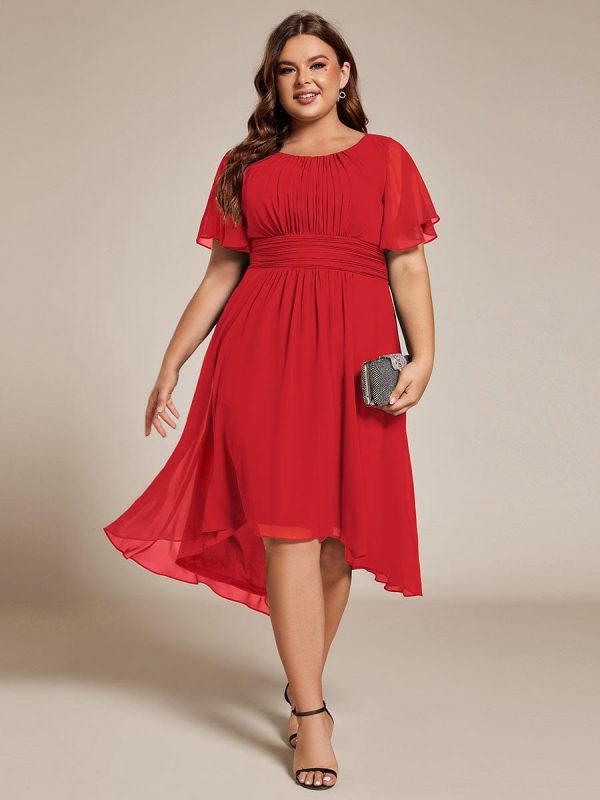 Flowy Chiffon Round Neckline A-Line Knee Length Wedding Guest Dress - Image 147