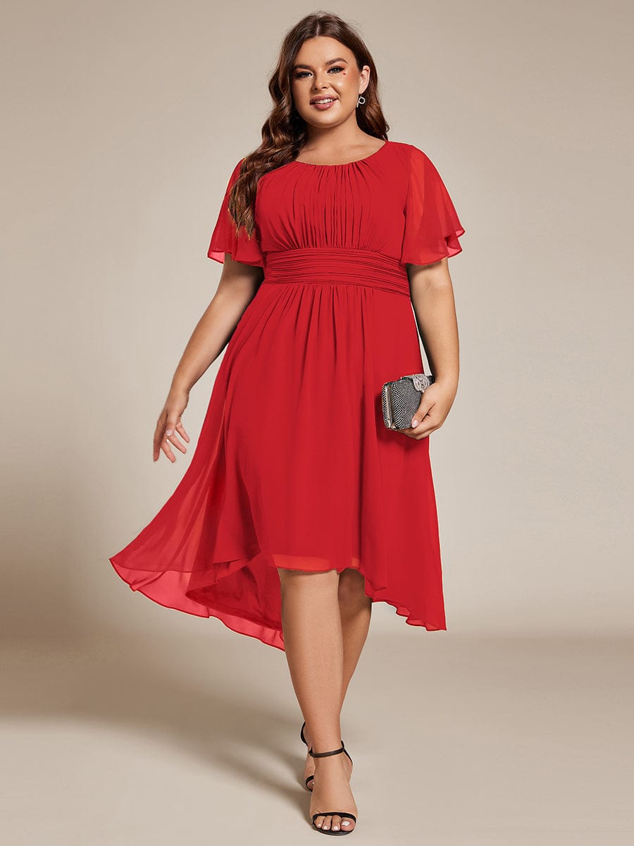 EG02053RD-PR Flowy Chiffon Round Neckline A-Line Knee Length Wedding Guest Dress - Image 147