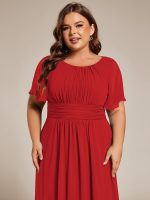 Flowy Chiffon Round Neckline A-Line Knee Length Wedding Guest Dress - Image 149